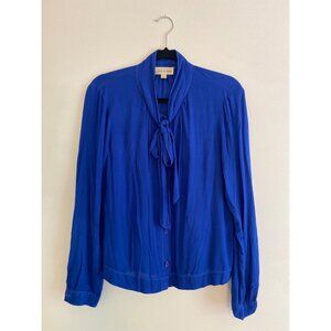 Cloth & Stone Women's Royal Blue Button-Up Blouse With Tie Neck Detail Size S